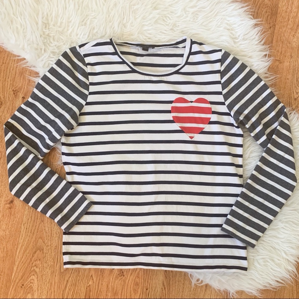 J. Crew Stripped Long Sleeve with Heart Inlet M
